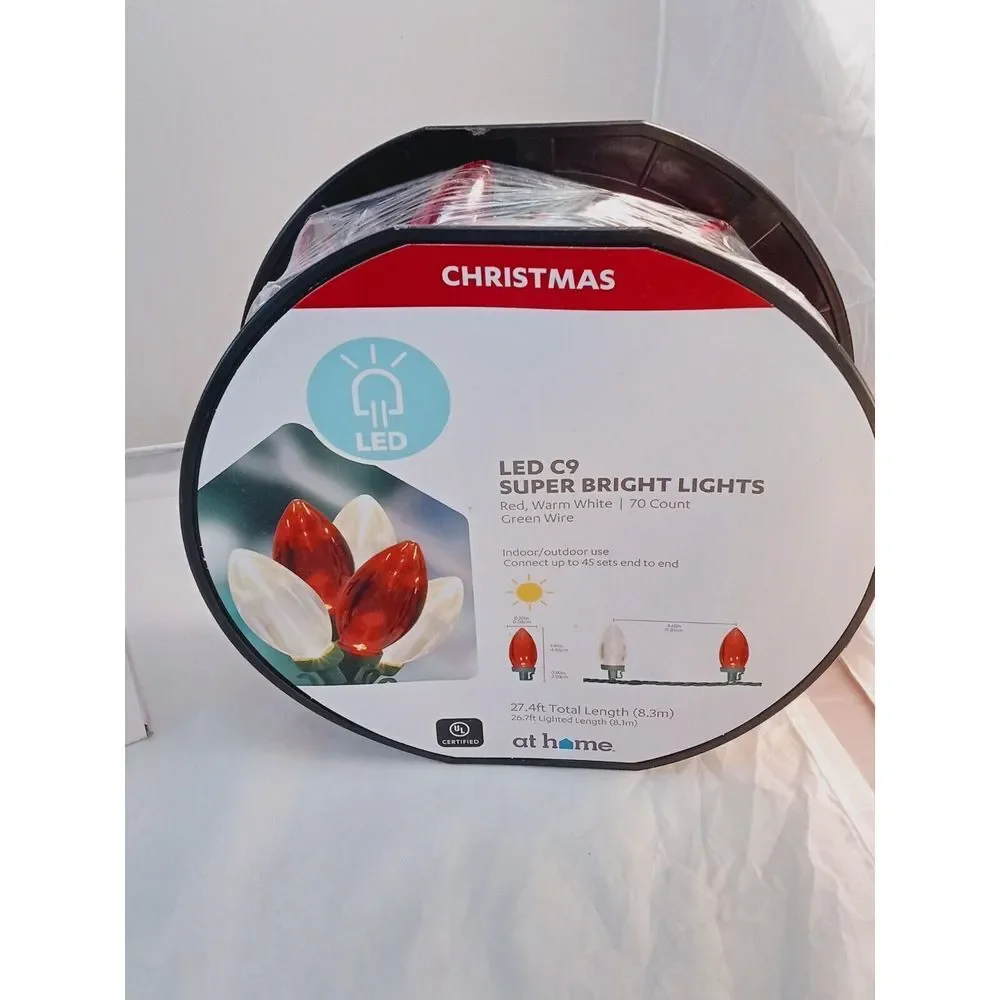 At Home 70 CT‎ Red / White / Green LED C9 Transparent Christmas Lights String